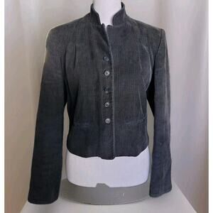 Vtg 1980s Mizz Lizz Blue Wide Wale Corduroy Cropped Blazer Shoulder Pads Preppy